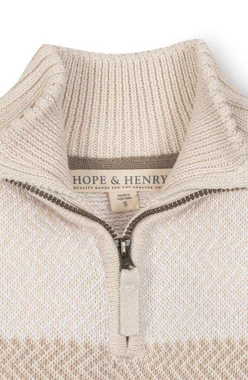 Hope & Henry Kids' Organic Long Sleeve Half Zip Sweater With Engineered Stripe In Neutral