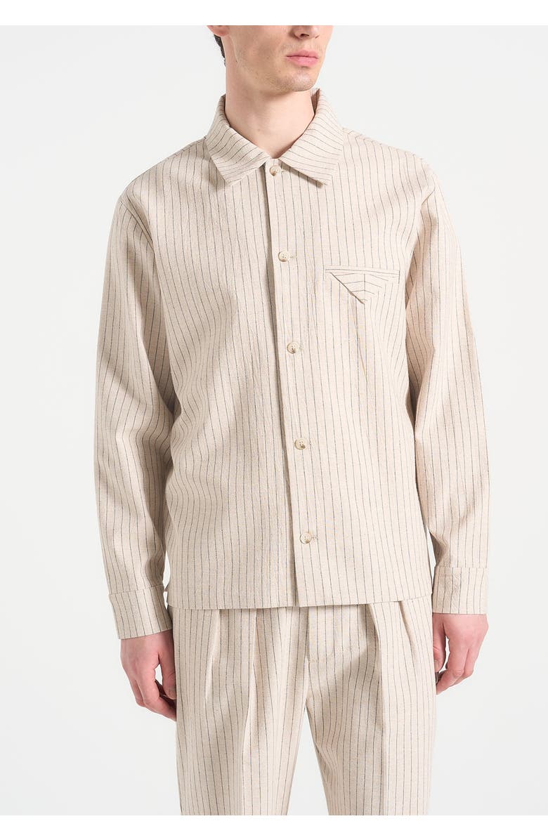 Manière De Voir Leo Pinstripe Overshirt, Alternate, color, Beige
