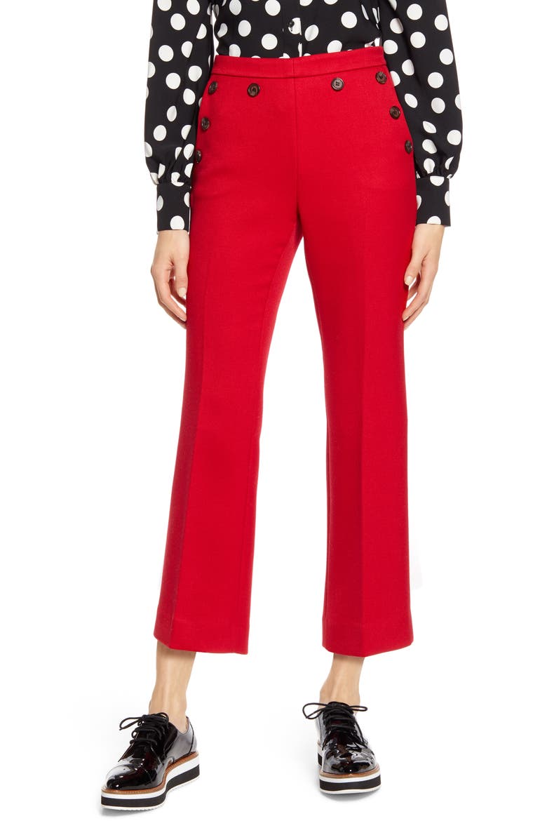 x Atlantic-Pacific Button Detail Kick Flair Pants (Nordstrom Exclusive), Main, color, RED CHILI