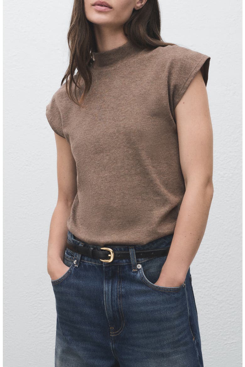 Mock Neck Cap Sleeve Knit Top, Main, color, MEDIUM BROWN