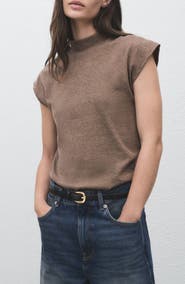 MANGO Mock Neck Cap Sleeve Knit Top