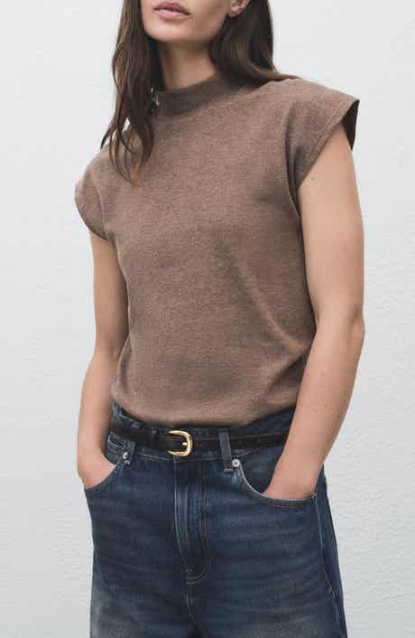 Mock Neck Cap Sleeve Knit Top