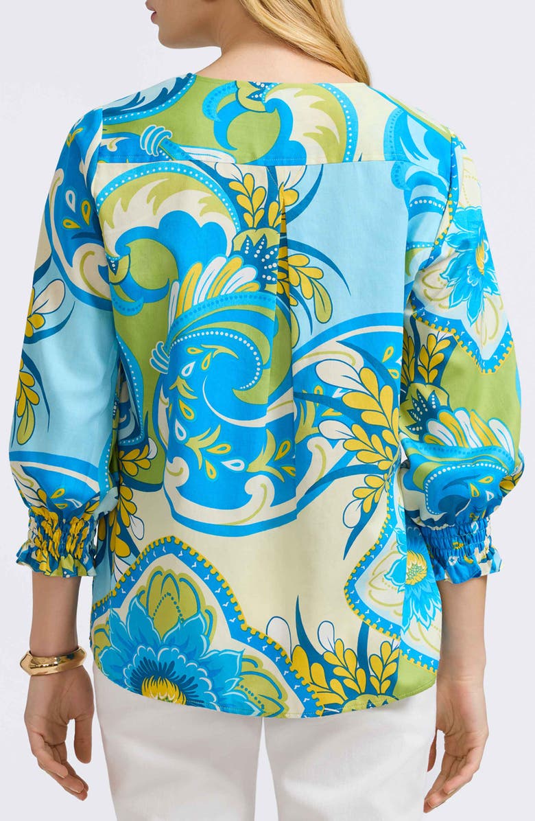 Foxcroft Alicia Floral Cotton Popover Top, Alternate, color, Blue/ Green/ White