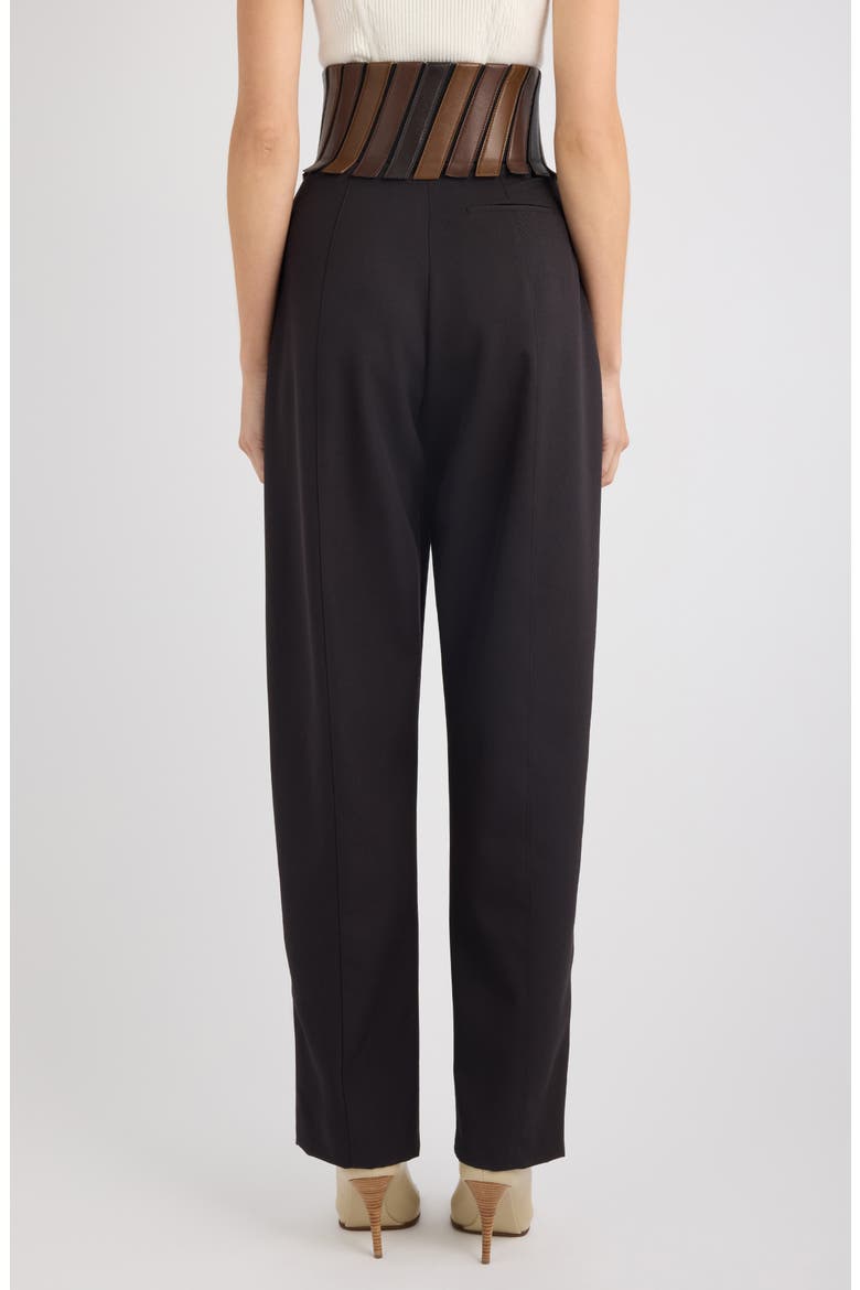 High Waist Wool Gabardine Straight Leg Pants with Leather Belt, Alternate, color, EBENE