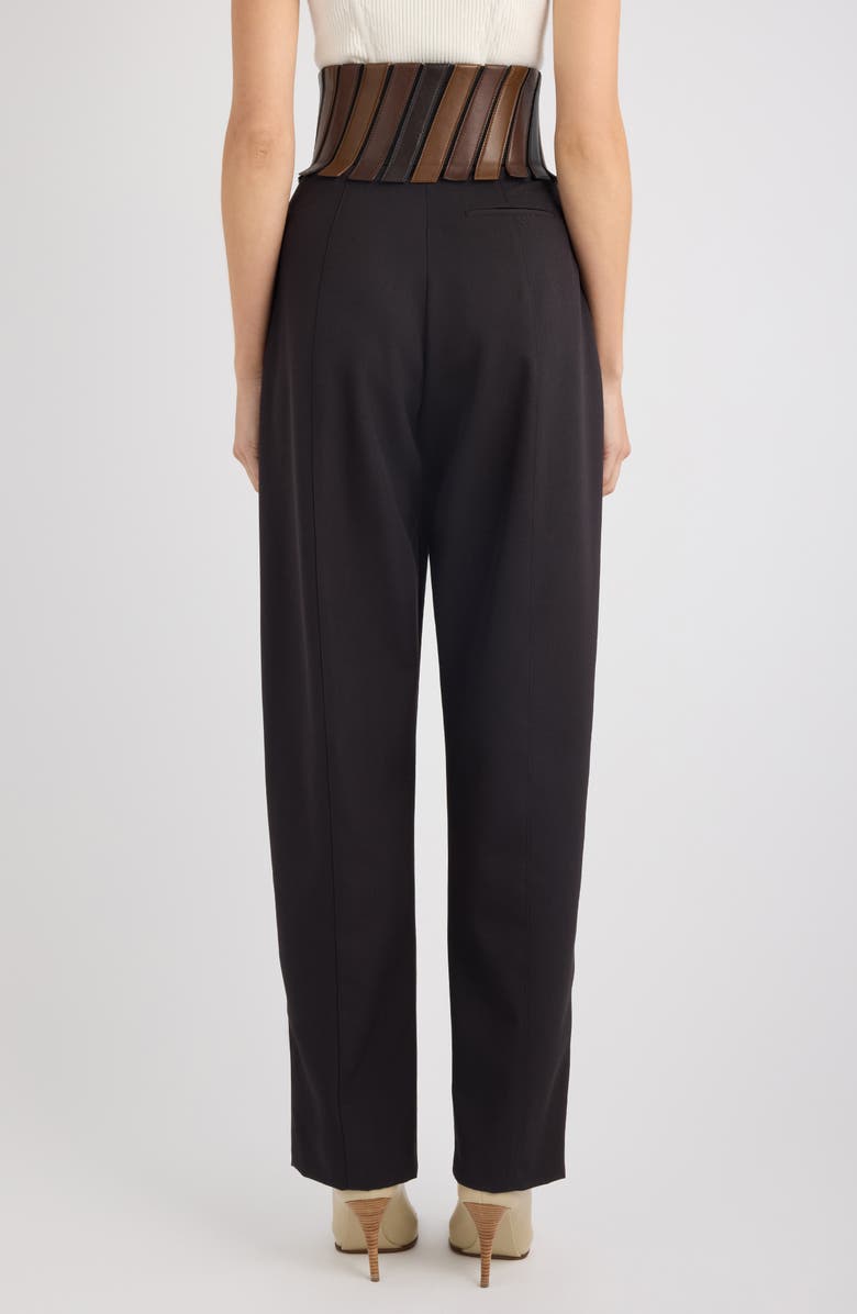 Alaïa High Waist Wool Gabardine Straight Leg Pants with Leather Belt, Alternate, color, Ebene