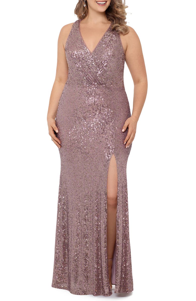 Xscape Evenings Xscape V-Neck Sleeveless Sparkle Column Gown, Main, color, 