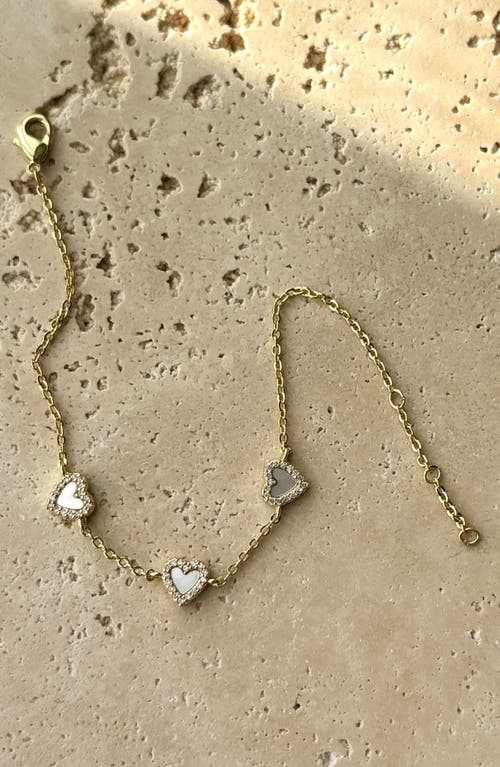 Adornia 14k Gold Plated Mother Of Pearl Mini Halo Cz Heart In Gold