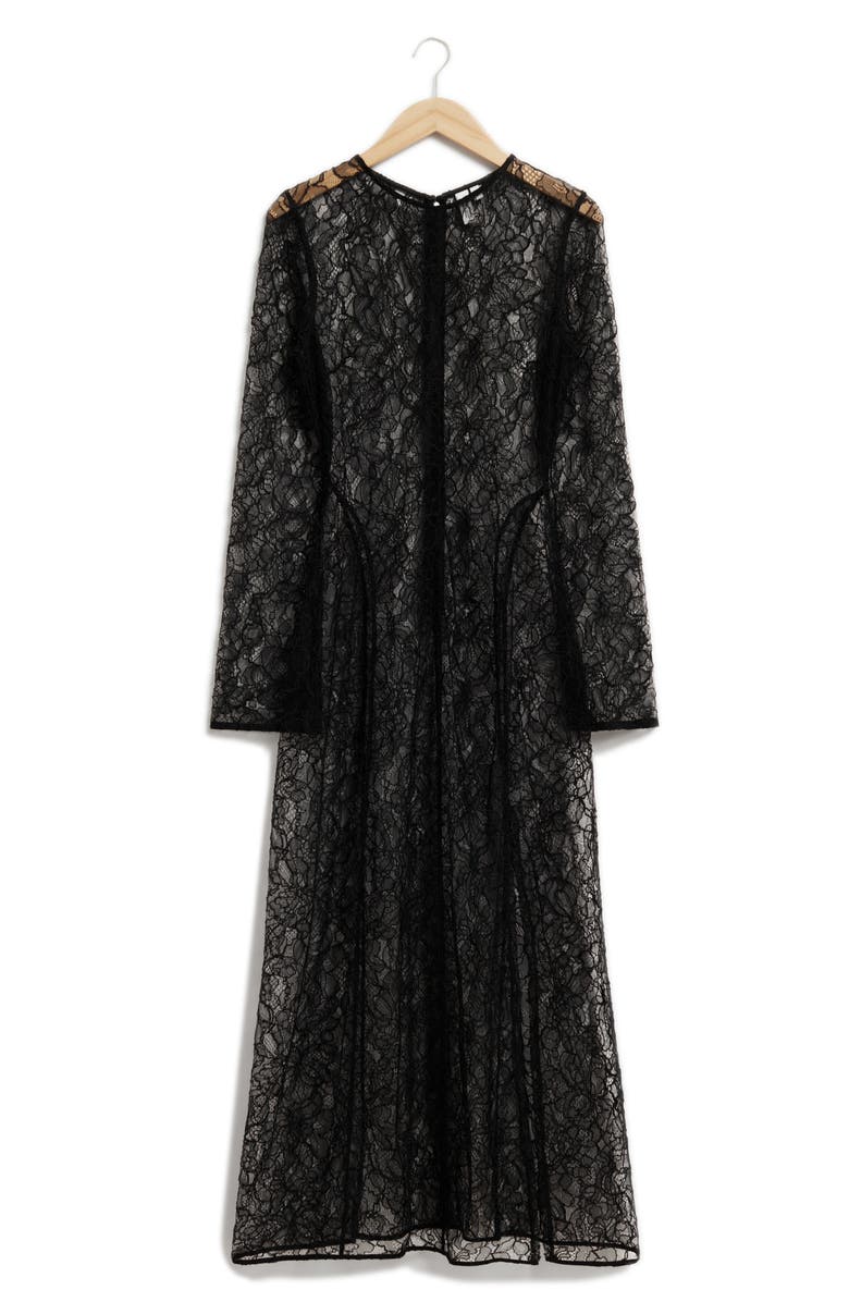 & Other Stories Sheer Long Sleeve Lace Midi Dress, Alternate, color,