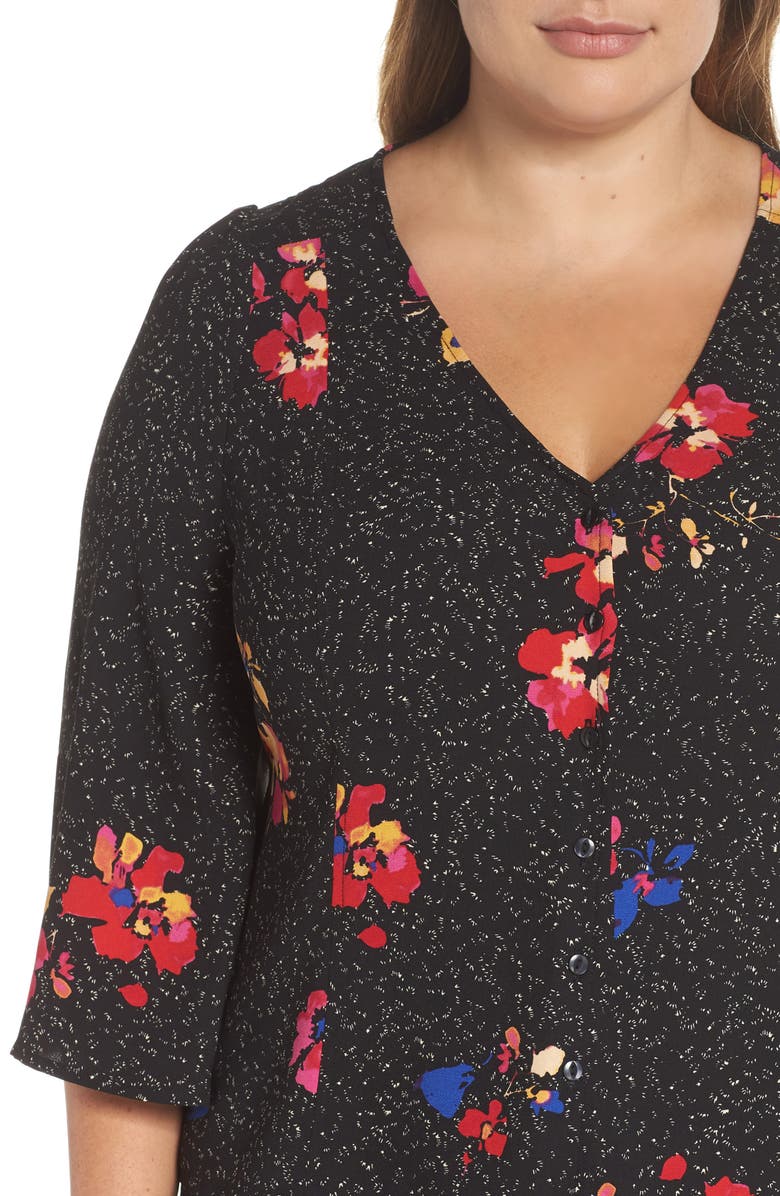 BP. Button Front Print Blouse, Alternate, color,