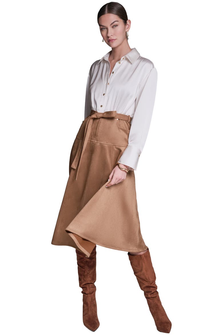 Satin & Suede Midi Shirt Dress, Alternate, color, Ivory/Spiced Almond