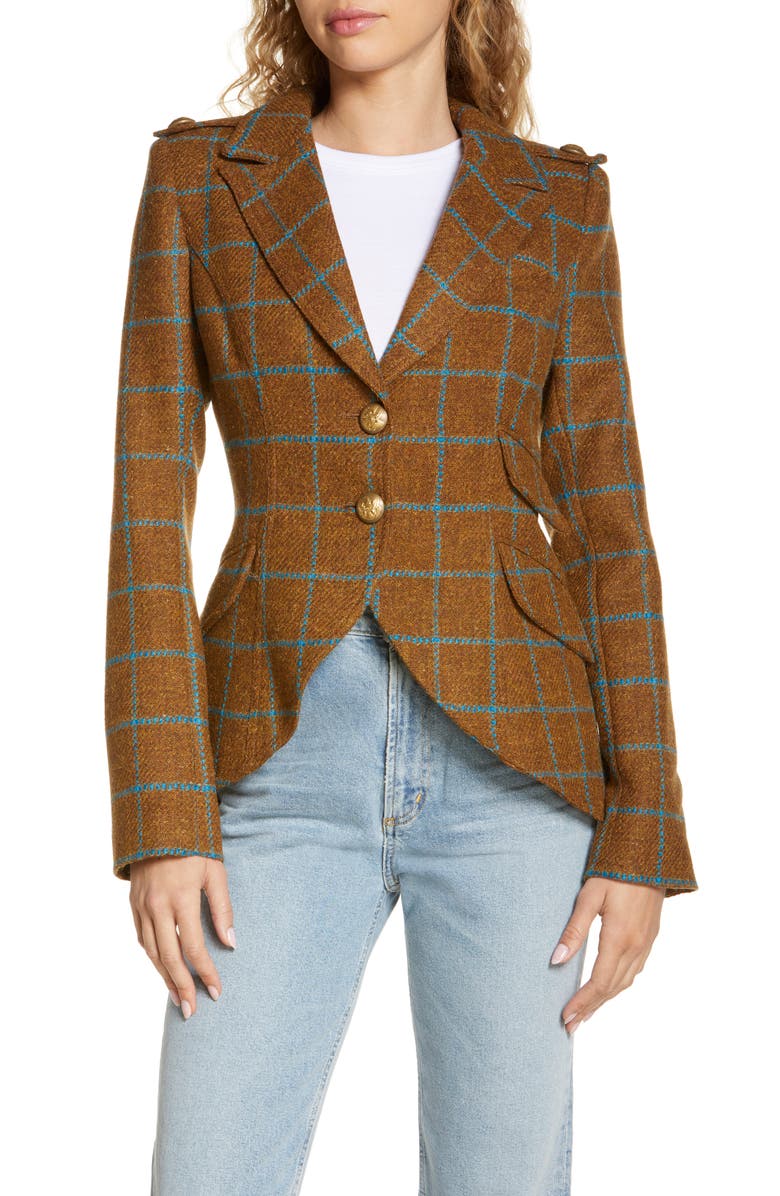 Smythe Equestrian Windowpane Check Wool Blazer, Main, color,
