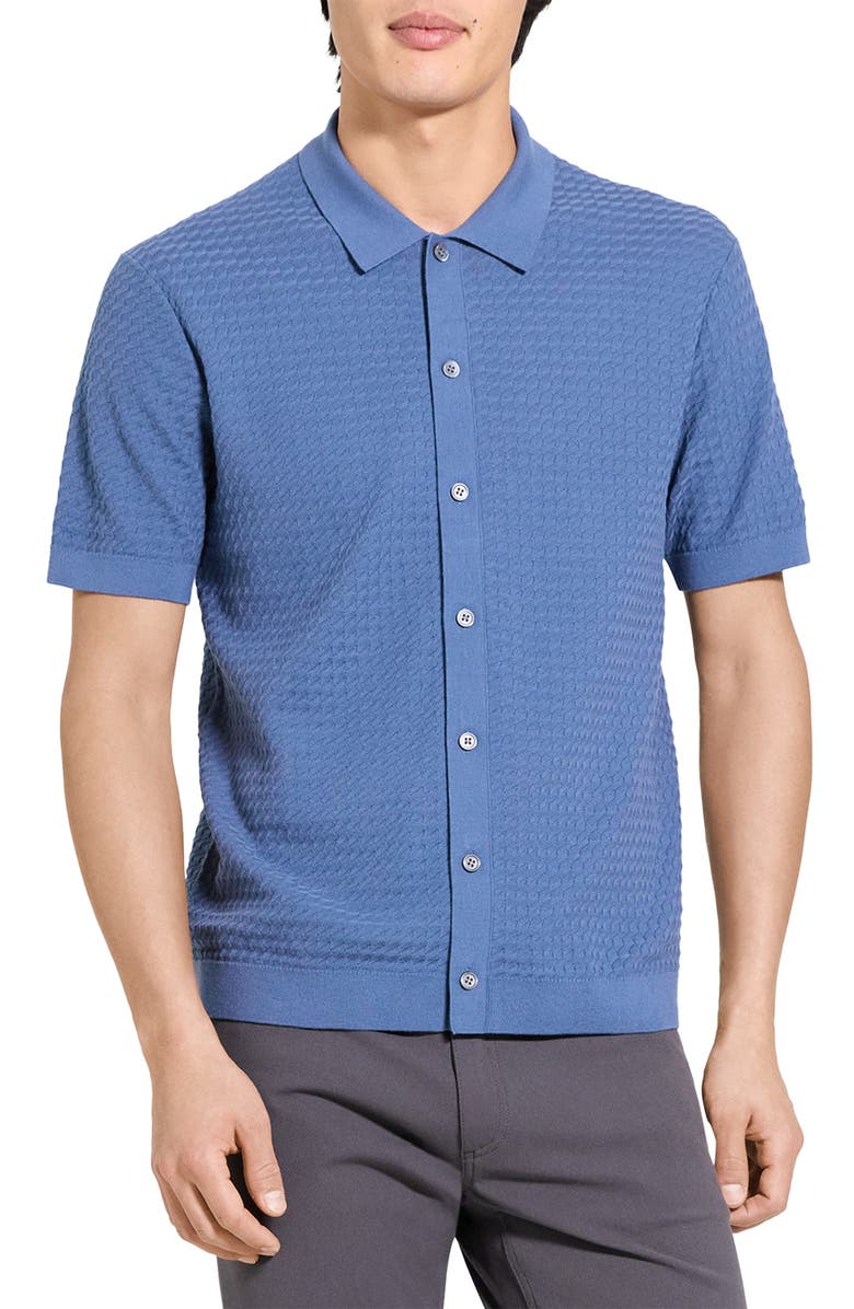 Theory Cairn Short Sleeve Organic Cotton Button-Up Shirt, Main, color, Bering
