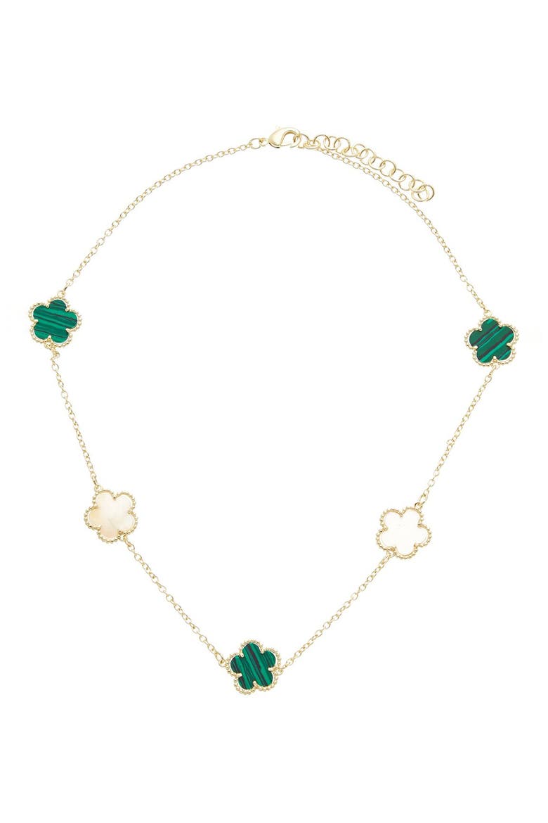 Mother of Pearl Quatrefoil Station Necklace, Main, color, YELLOW