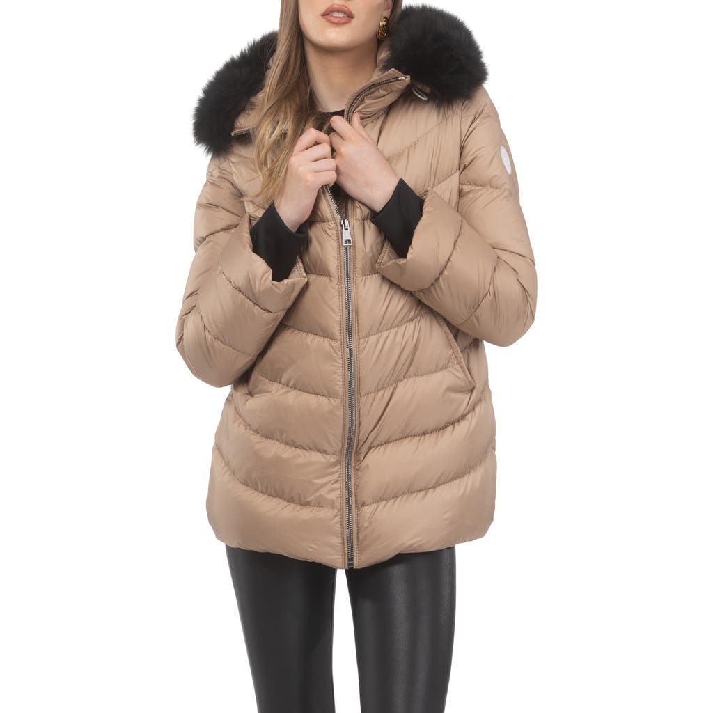 GORSKI Apres-Ski Jacket With Detachable Toscana Hood Trim in Camel/black at Nordstrom, Size Medium