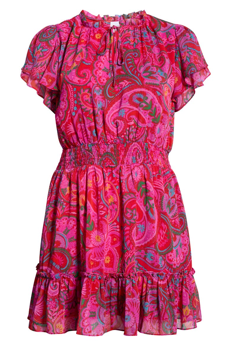 Anais Floral Print Ruffle Dress, Alternate, color, FUCHSIA MULTI
