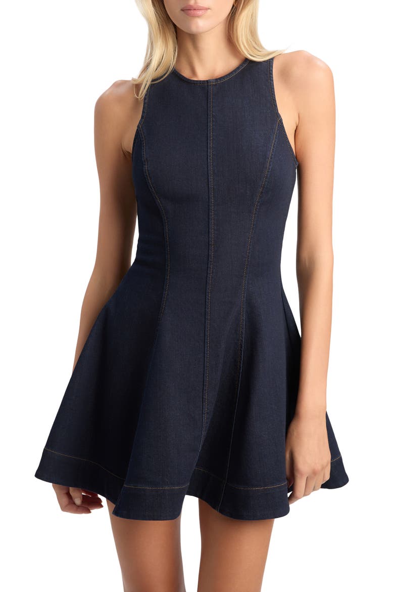 Palmer Denim Fit & Flare Minidress, Alternate, color, DARK