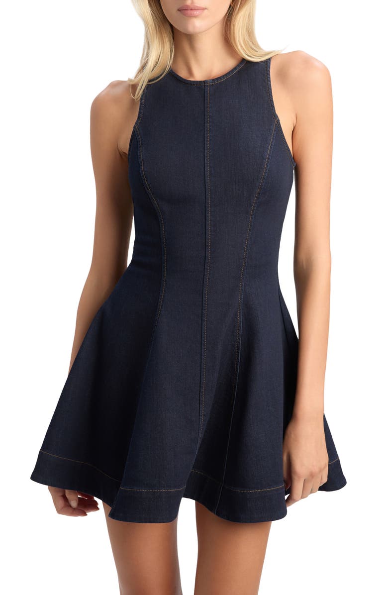 Bardot Palmer Denim Fit & Flare Minidress, Alternate, color, Dark