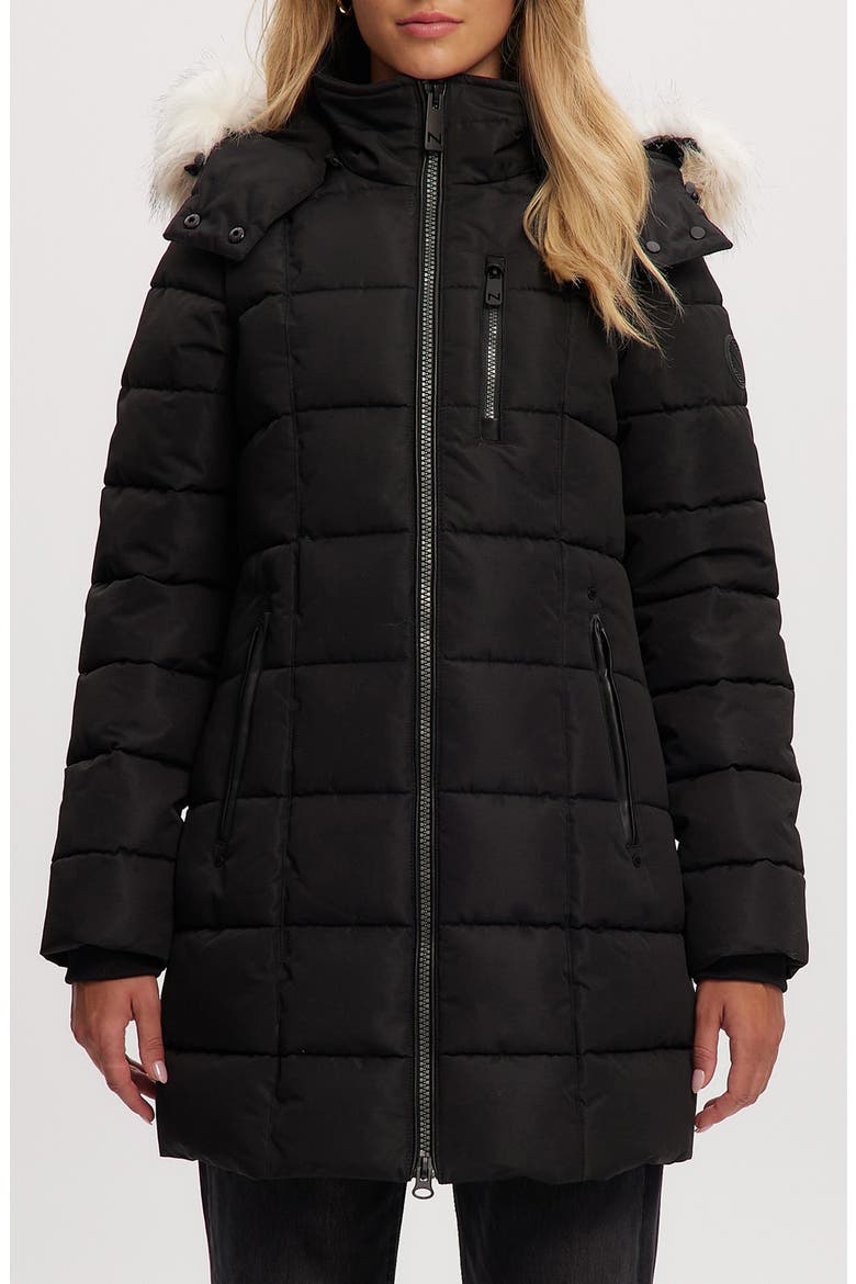 Hannah Faux Fur Trim Hooded Parka, Main, color, BLACK