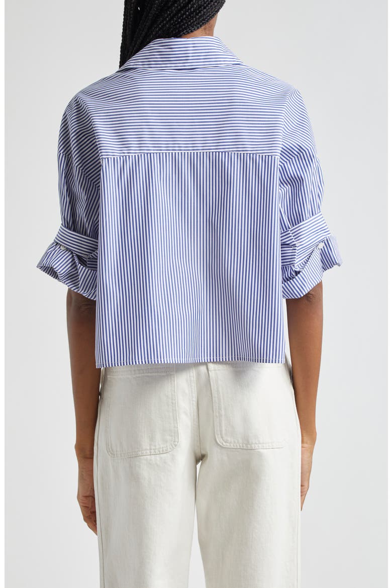 Next Ex Stripe Cotton Button-Up Crop Shirt, Alternate, color, WHITE / INDIGO