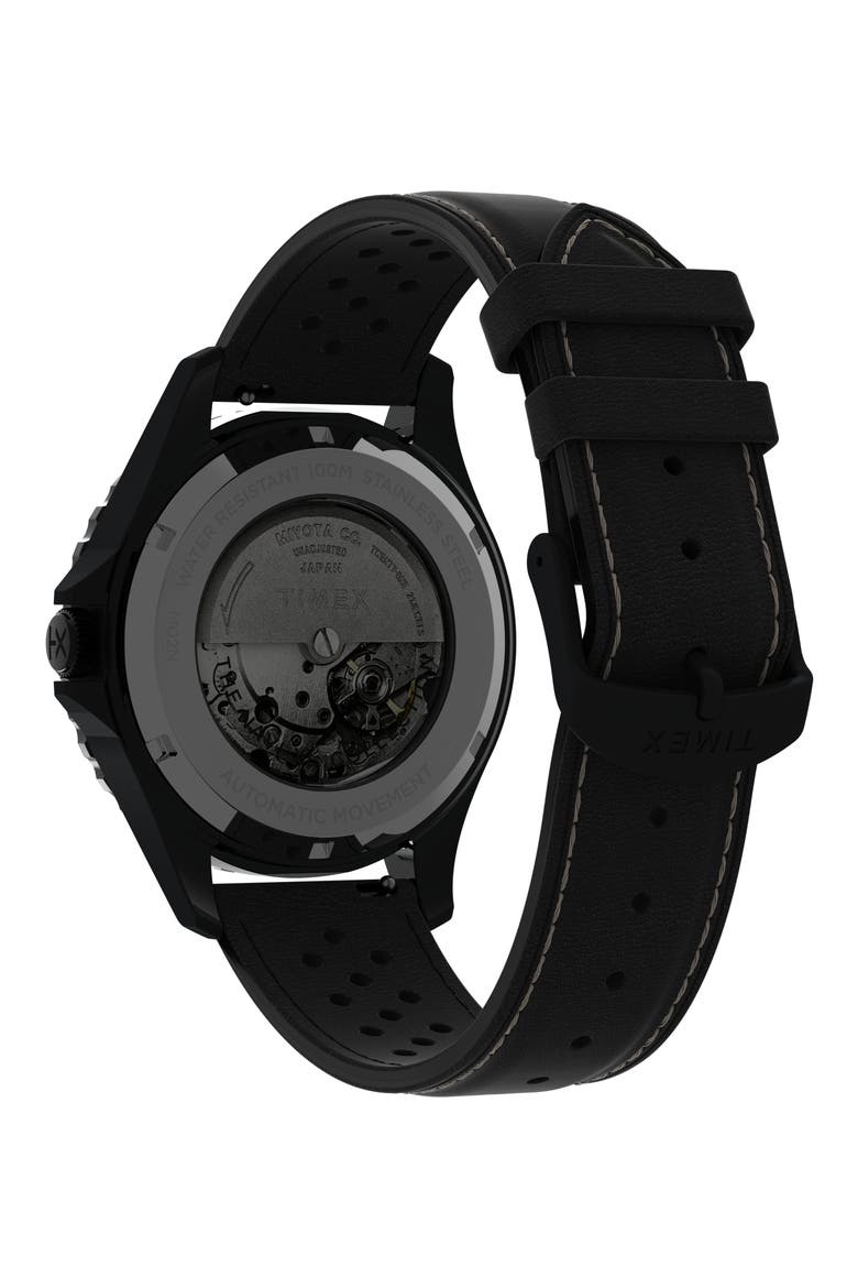 Navi XL Automatic Leather Strap Watch, 41mm, Alternate, color, BLACK/ BLACK/ BLACK
