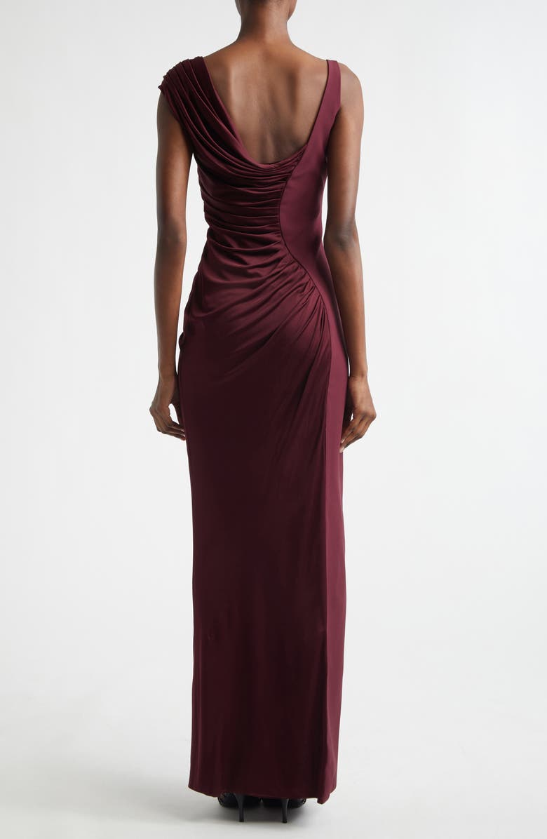 Versace Medusa '95 Draped Crepe & Jersey Gown, Alternate, color, Burgundy