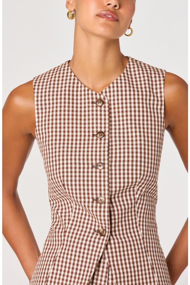 Karan Check Cotton Vest, Alternate, color, BROWN CHECKER