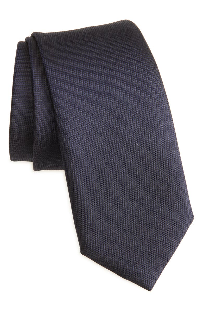 BOSS Solid Navy Silk Tie, Main, color,