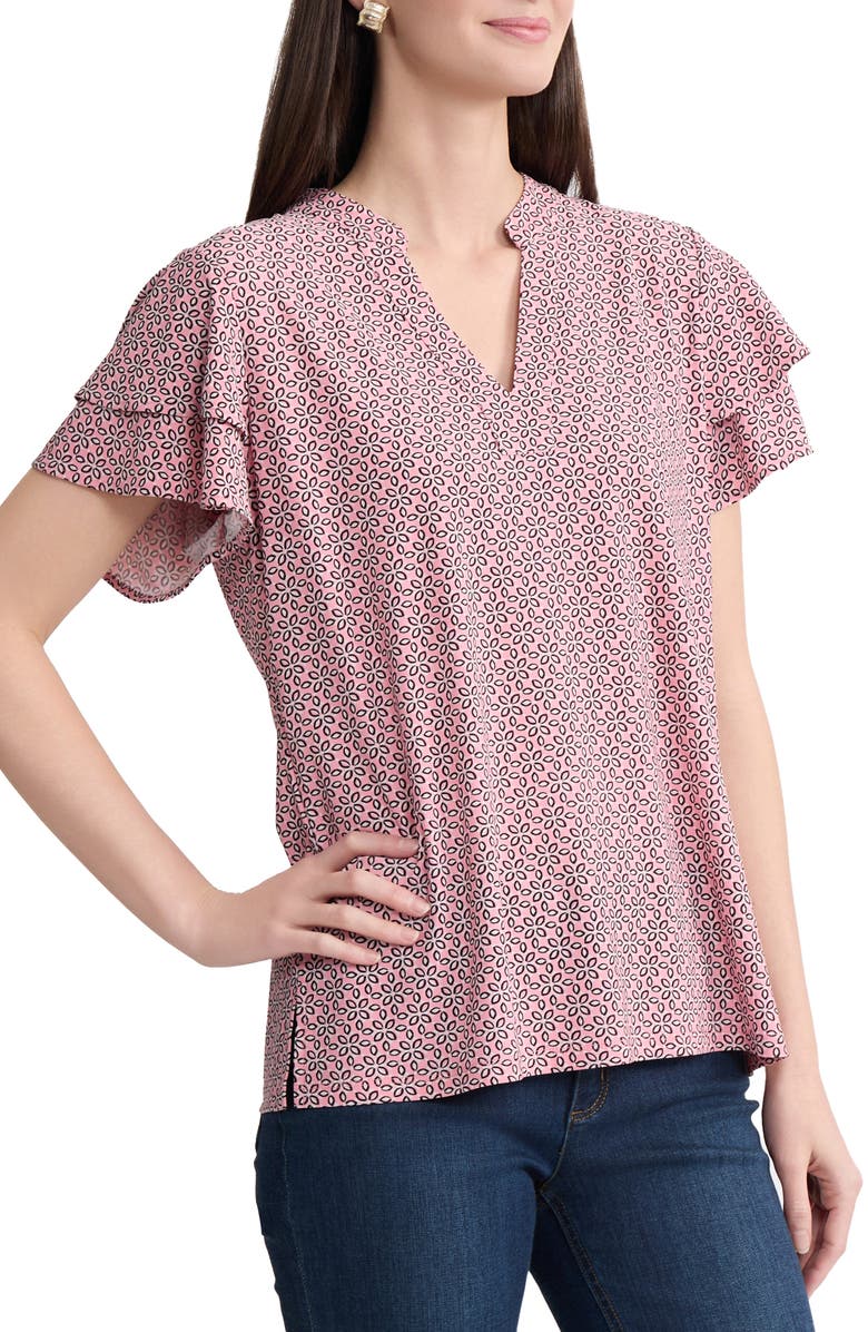 Jones New York Floral Flutter Sleeve Top, Alternate, color, Coral Canyon Multi