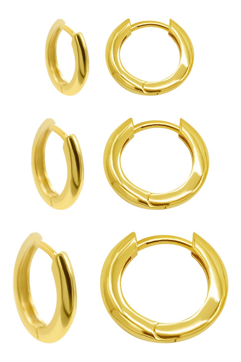 Set of 3 Huggie Hoop Earrings, Main, color, GOLD