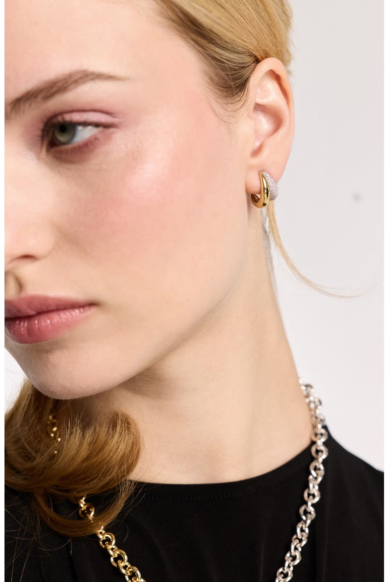 Gemini Two-Tone Pavé Hoop Earrings, Alternate, color, GOLD