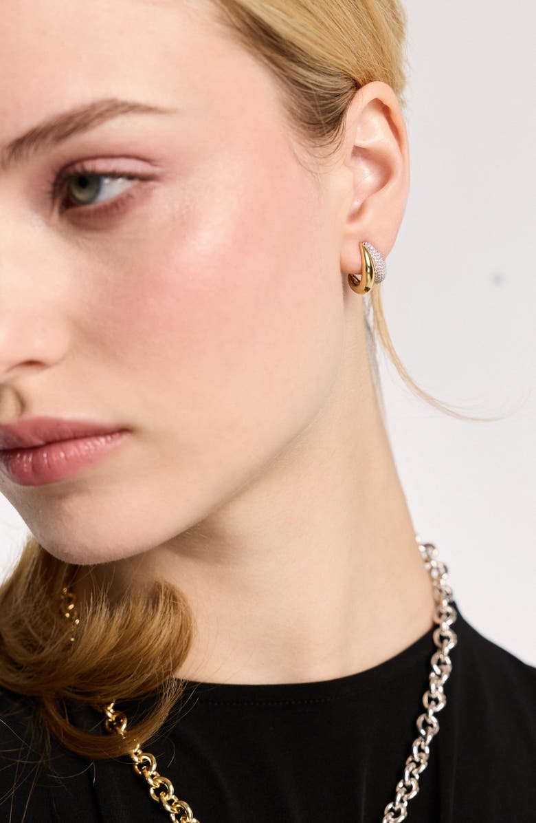 Nadri Gemini Two-Tone Pavé Hoop Earrings, Alternate, color, Gold