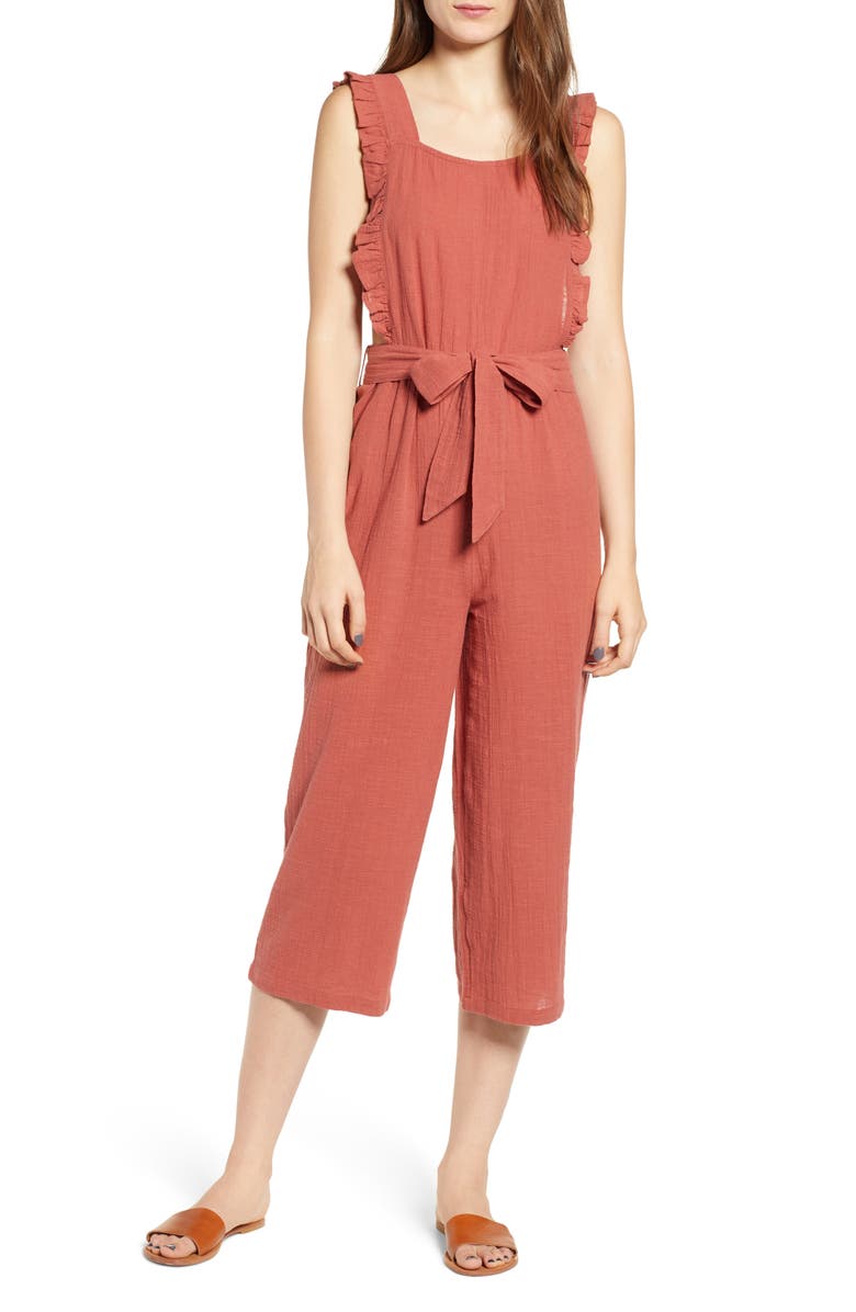 Topshop Frill Crop Jumpsuit, Main, color, 