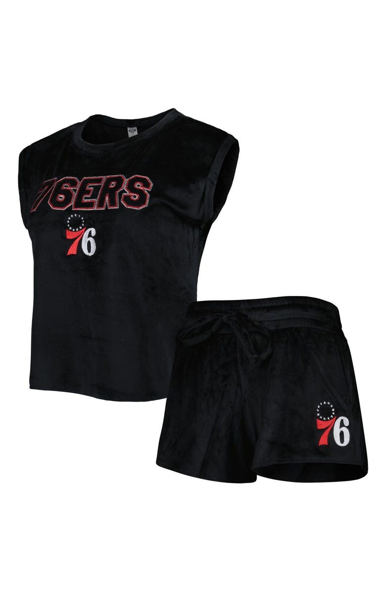 CONCEPTS SPORT Women's Concepts Sport Black Philadelphia 76ers Intermission T-Shirt & Shorts Sleep Set, Main, color, Black