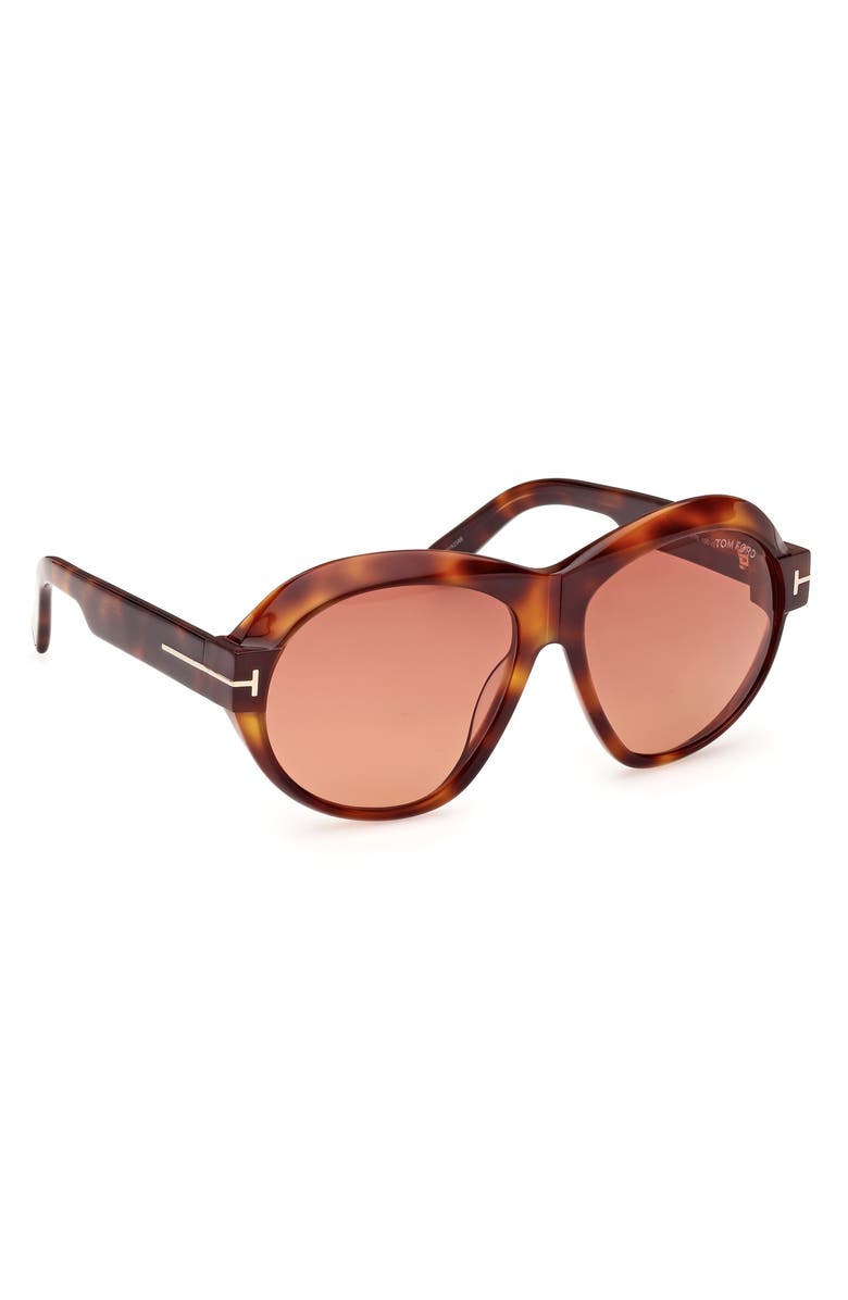TOM FORD Inger 59mm Round Sunglasses, Alternate, color, Havana / T Logo / Burgundy