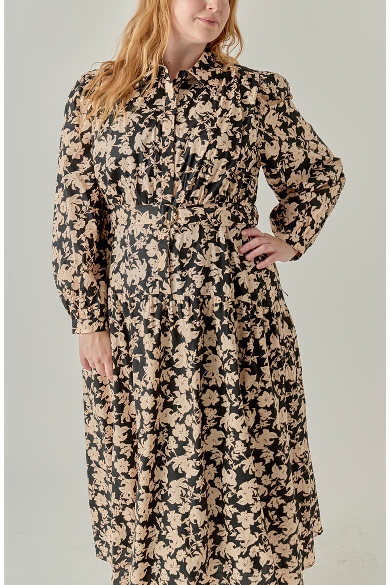Floral Print Cotton Midi Dress, Alternate, color, NAVY/ GREEN