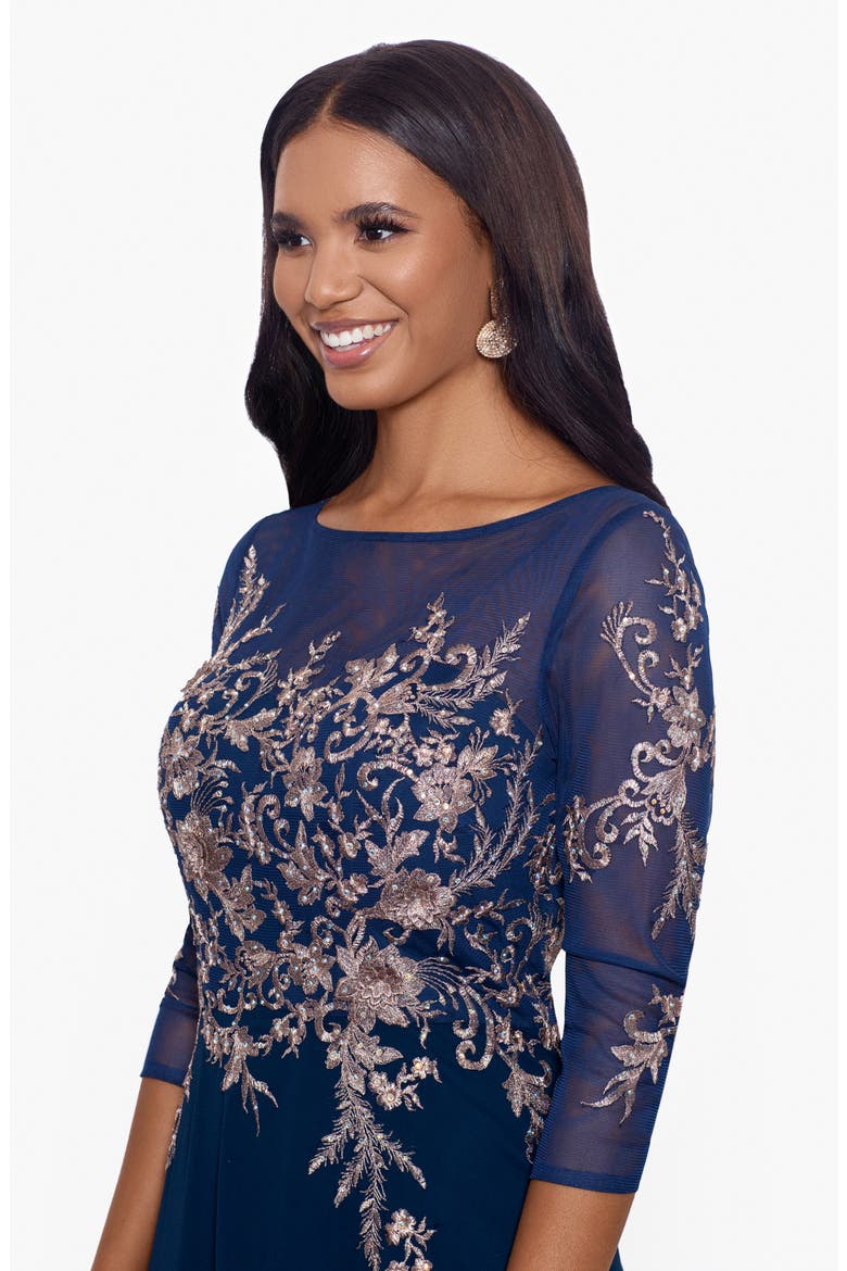 Metallic Embroidered Gown, Alternate, color, NAVY/ ROSE