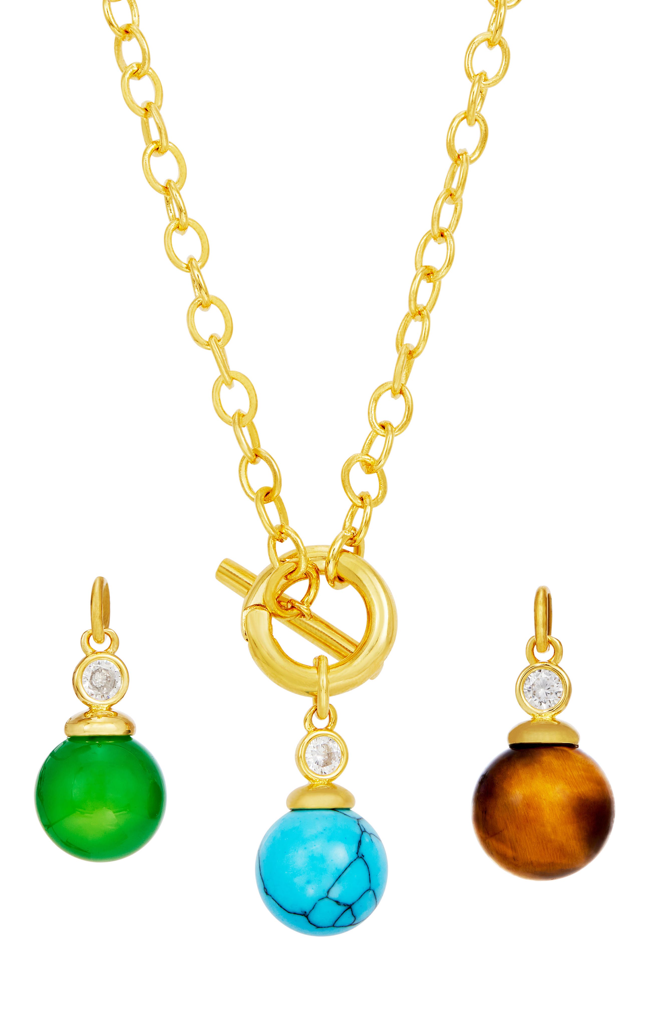 Interchangeable Stone Pendant Toggle Necklace Set