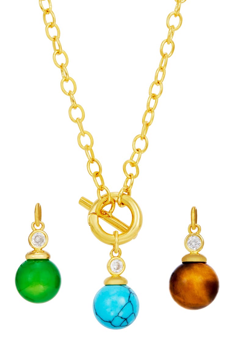 Interchangeable Stone Pendant Toggle Necklace Set, Main, color, YELLOW