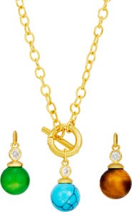 SAVVY CIE JEWELS Interchangeable Stone Pendant Toggle Necklace Set