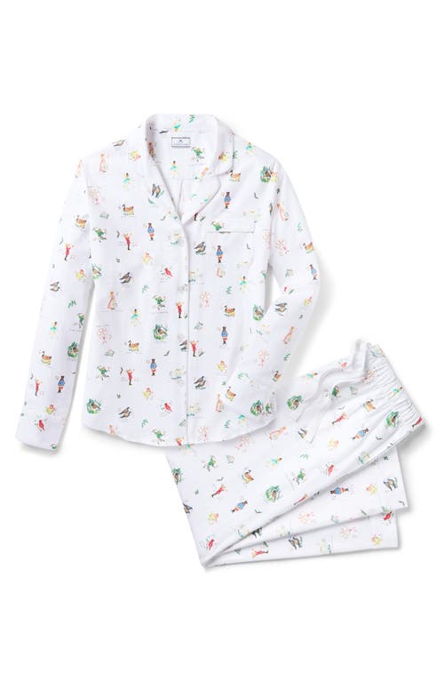 Petite Plume Holiday Print Cotton Twill Pajamas In White