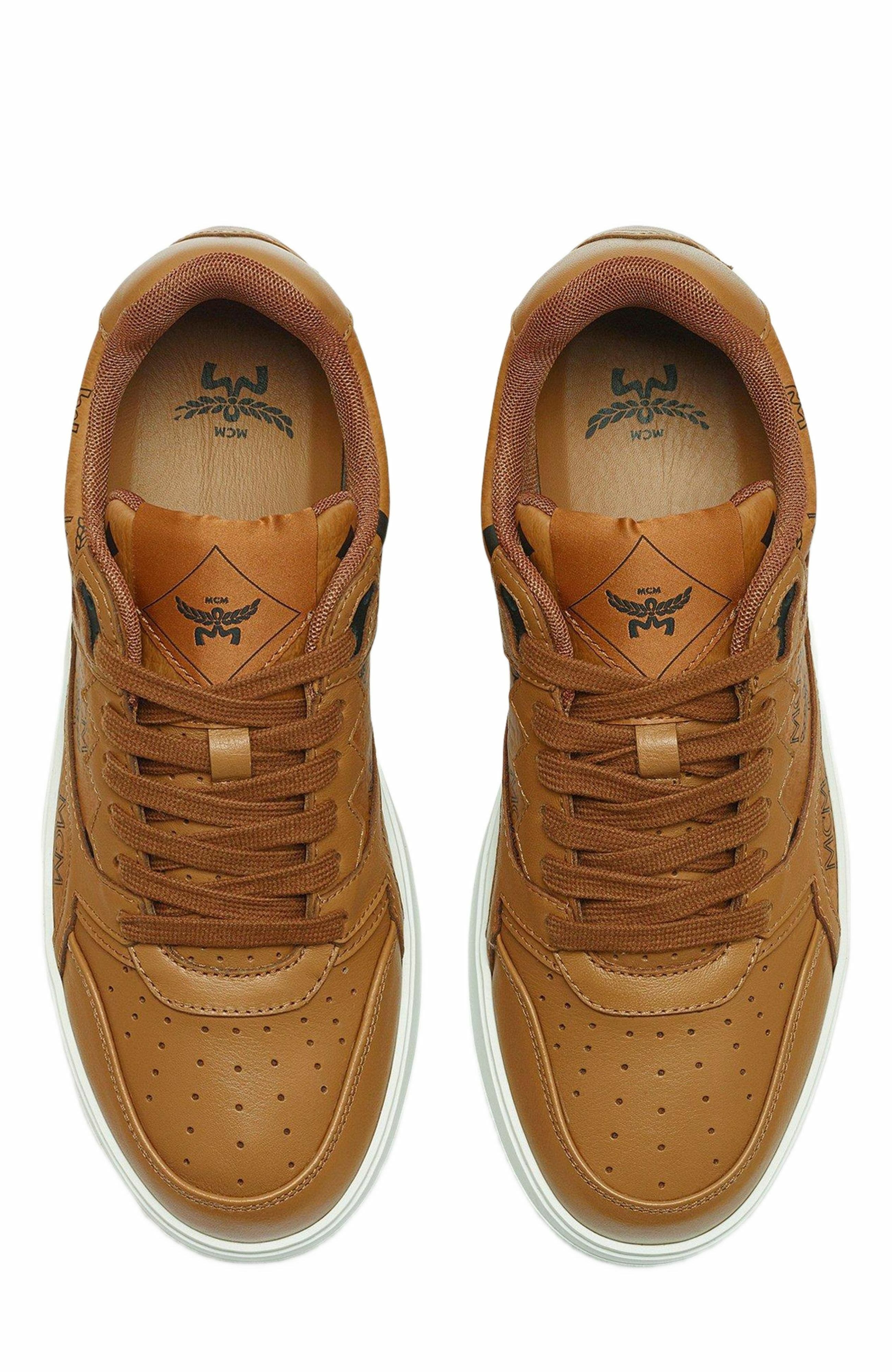 MCM Neo Terrain Lo Sneakers in Visetos, Alternate, color, Cognac