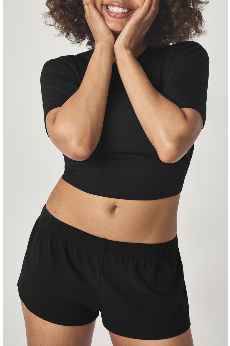 Elasticized Back Crop T-Shirt, Alternate, color, BLACK
