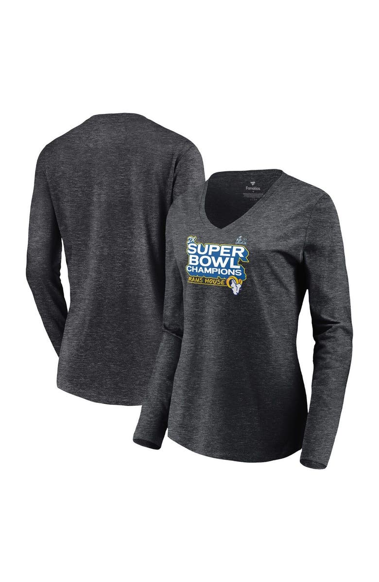 FANATICS Women's Fanatics Branded Charcoal Los Angeles Rams Super Bowl LVI Champions Parade V-Neck Long Sleeve T-Shirt, Main, color, 
