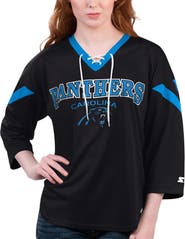 STARTER Women's Starter Black Carolina Panthers Rally Lace-Up 3/4 Sleeve T-Shirt