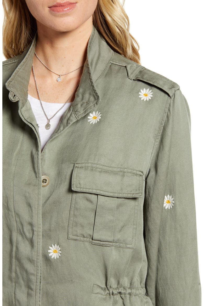Sahara Daisy Embroidery Utility Jacket, Alternate, color, SAGE DAISIES
