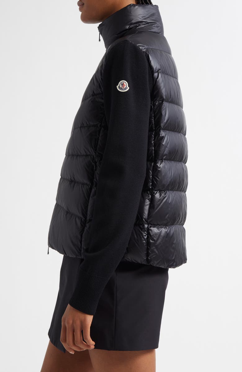 Moncler Quilted Down & Wool Knit Cardigan, Alternate, color, Black/Black