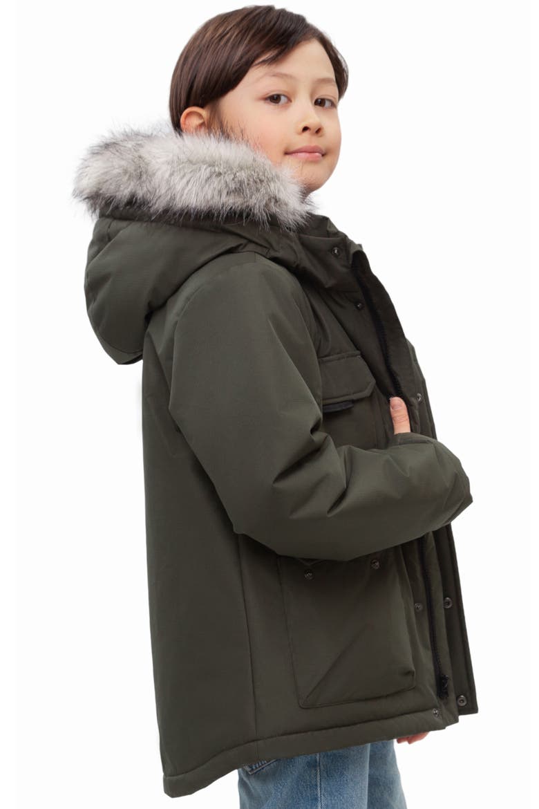 Kids' Parka Coat with Detachable Trim, Alternate, color, Olive