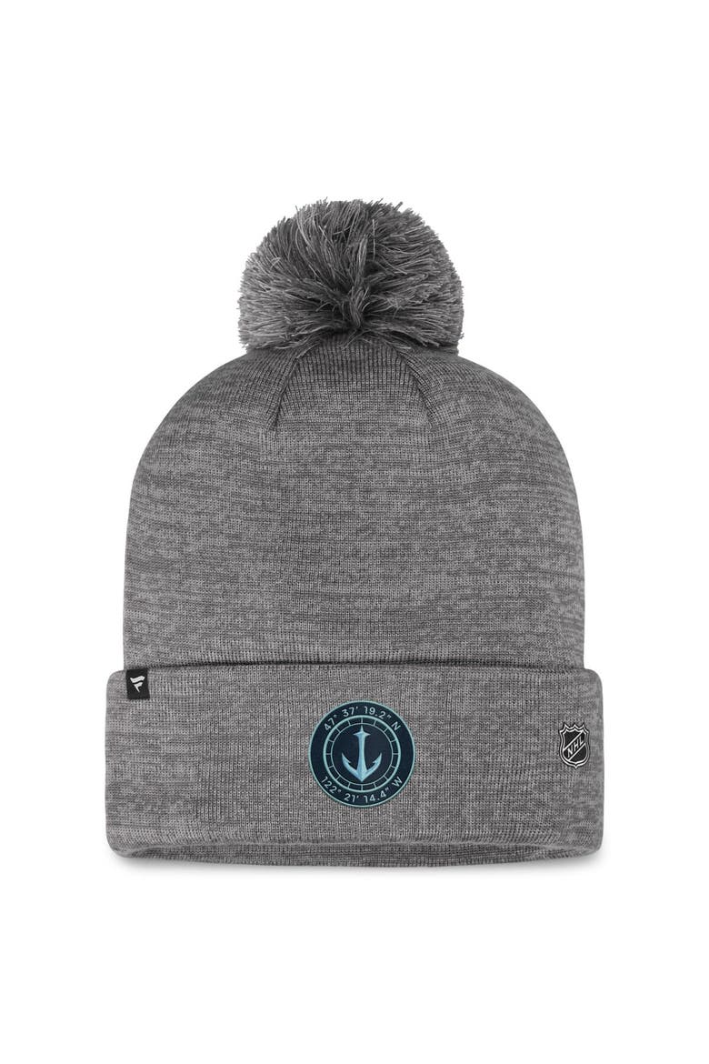 Men's Fanatics Branded  Gray Seattle Kraken Authentic Pro Home Ice Cuffed Knit Hat with Pom, Alternate, color, Gray