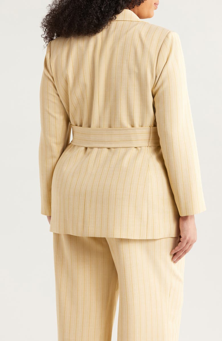 Tahari ASL Pinstripe Belted Blazer, Alternate, color, Ochre