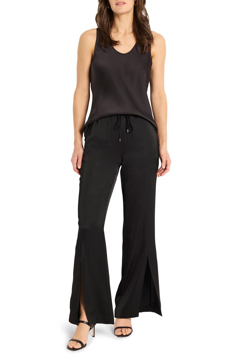Social Edit Front Slit Satin Pants, Alternate, color, BLACK ONYX